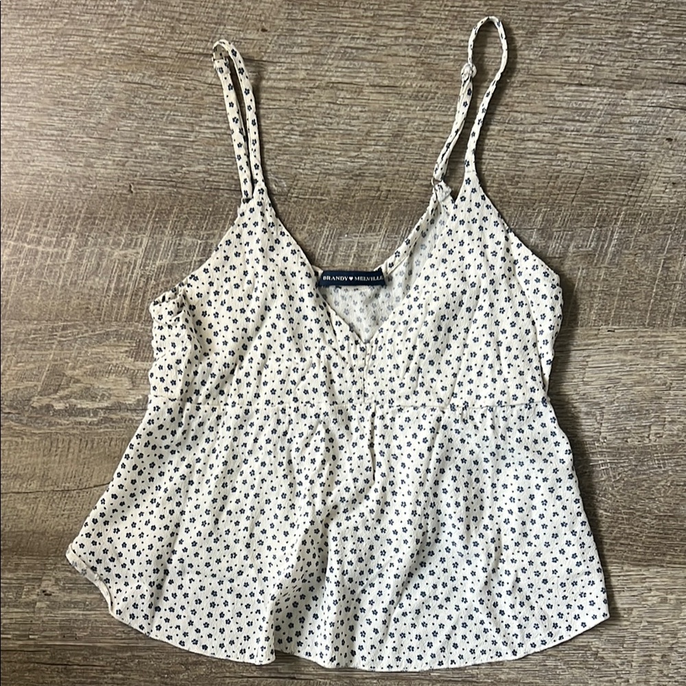 Brandy Melville White Floral Spaghetti Strap Top One Size